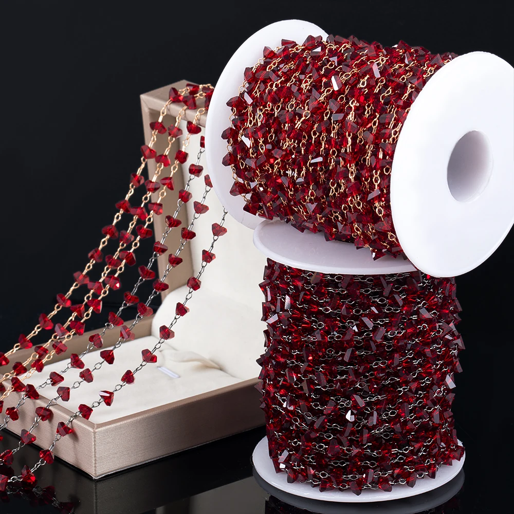 0,5 Meter 1 Meter Unregelmäßige Dreieck Kristall Stein Ketten Dunkelrote Perlen Kupfer Kette Für DIY Halsketten Armbänder Machen Großhandel – Detail 6