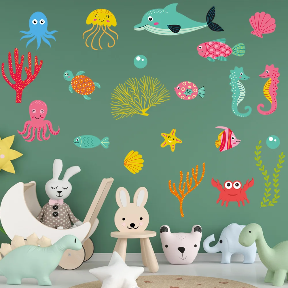 color Cartoon underwater world animals green light luminous stickers children's room kindergarten classroom luminous stickers