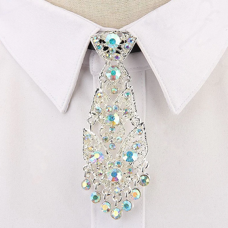 

Fashion Personality Crystal Neckties Trendy General Korean Wine Party Wedding Ceremony Metal Short Luxury Tie Men Accessories