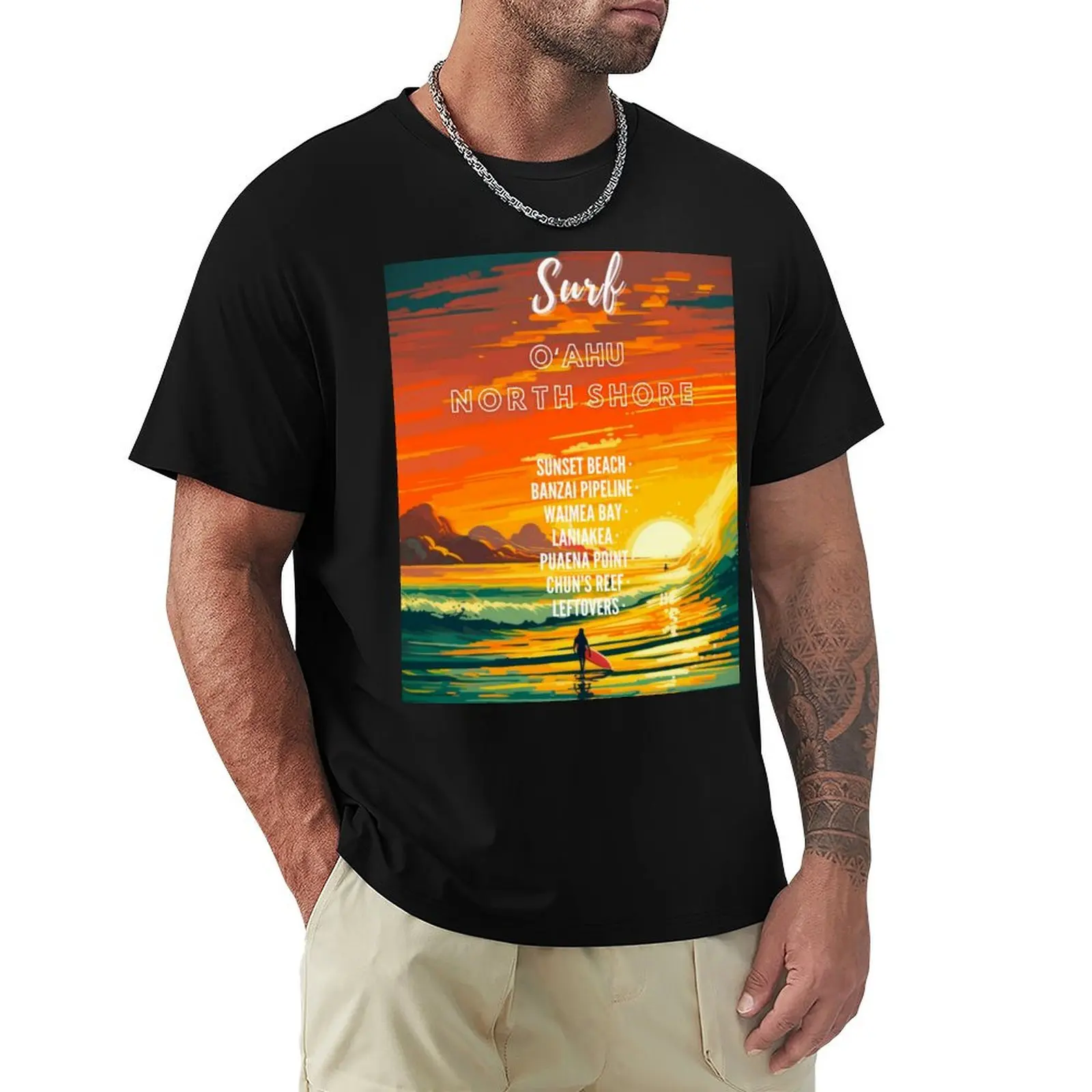Camiseta con estampado vintage de Surf Oahu, Hawaii, North Shore, publicidad de surf en olas grandes, playa al atardecer, banzai pipeline, Waimea Bay