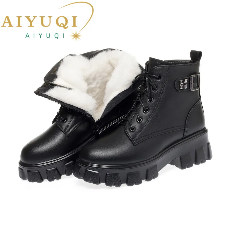 

AIYUQI Women Winter Boots Genuine Leather 2024 New Fashion Natural Wool Warm Marton Boots Women Thick-soled Women's Ankle Boots