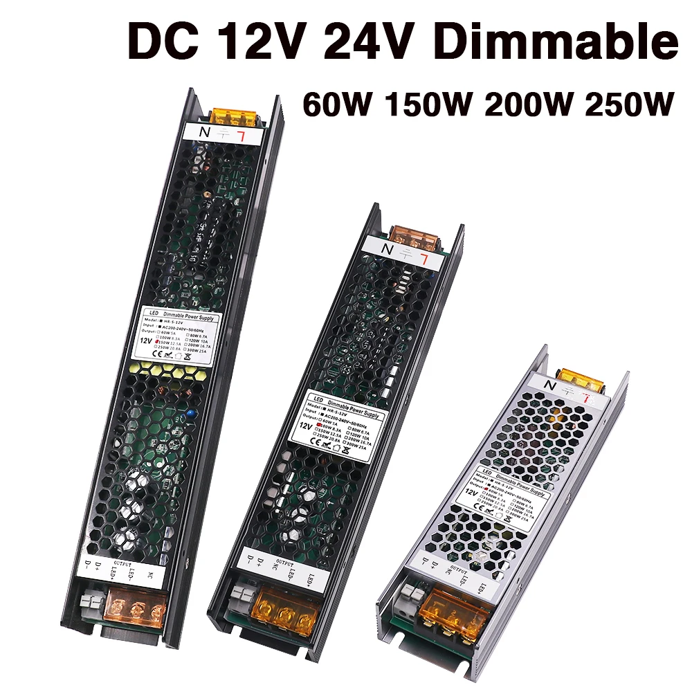 

Dimmable LED Driver Power Supply AC 200V-240V To DC 12 V 24V 60W 100W 150W 200W 250W Lighting Transformers