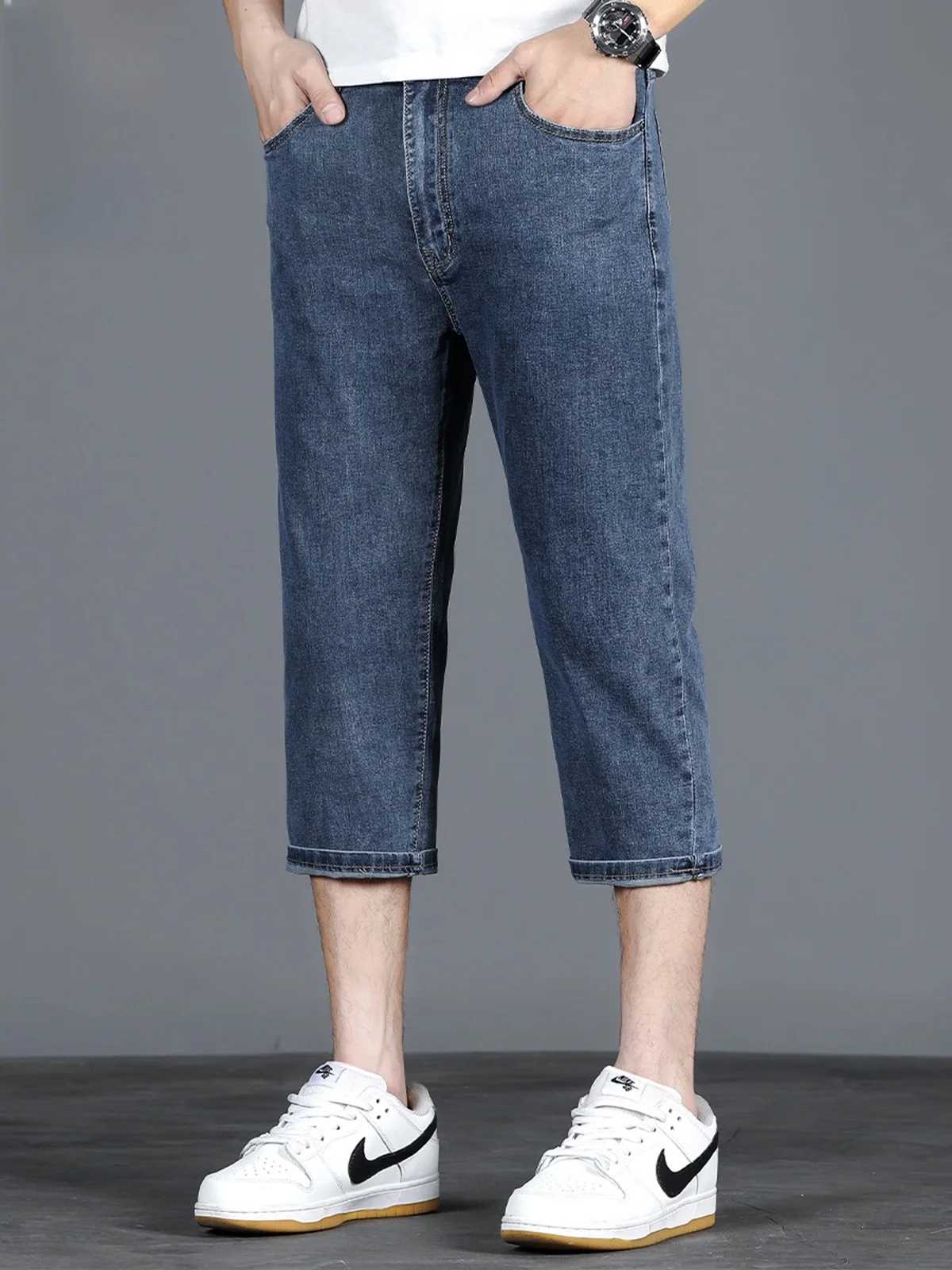 

Men's Slim Fit Denim orts Thin Elastic Summer Faionable Jeans mid Waist Youth Trendy Cotton Polyester Blend