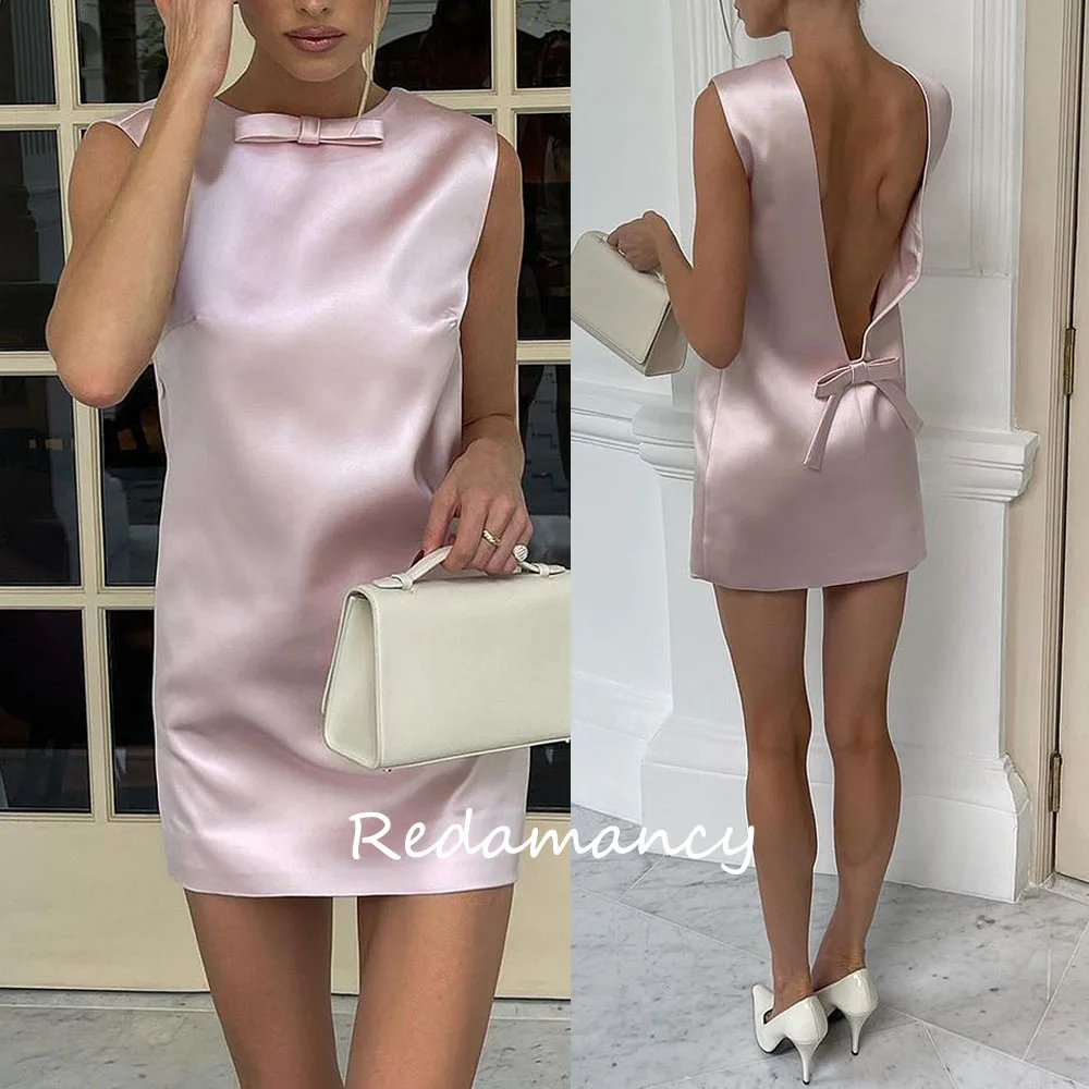 Redamancy Sexy Pink O-Neck Satin Mermaid Homecoming Dresses 2024 Backless Slim Knee-Length vestidos de novia Party Dress