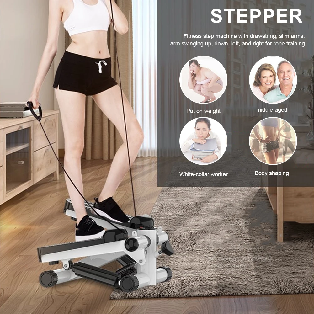 Mini Stepper Twist Stepper Machine LED Display Fitness Stepper with Pull Rope Slimming Treadmill for Slimming Exercise