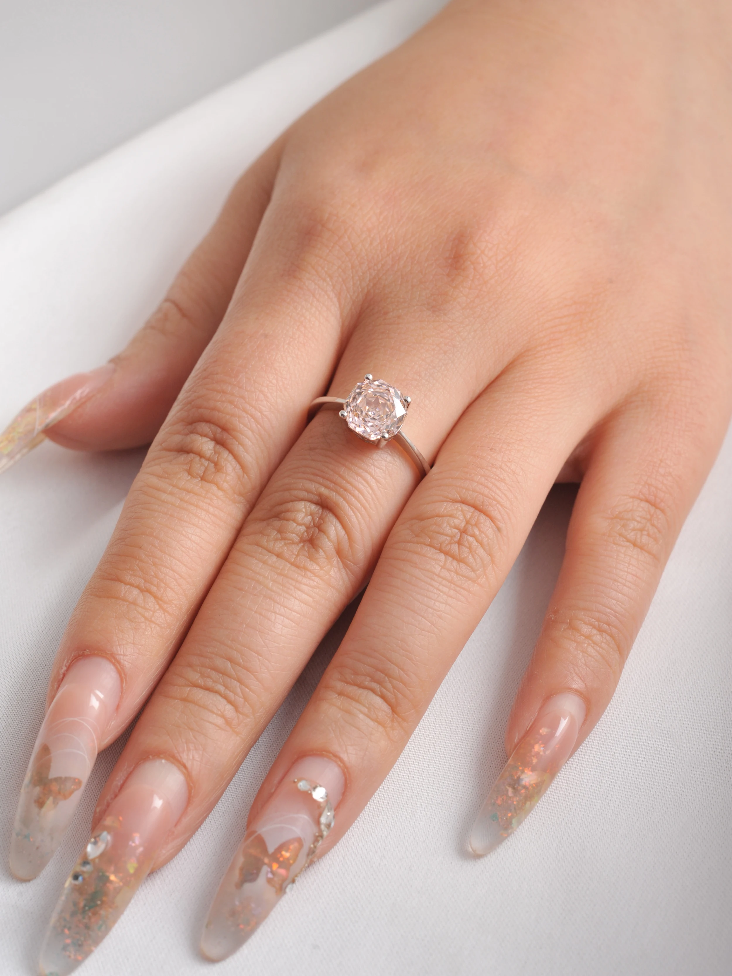 Potiy 2ct Octagon Rose Cut Morganit Rosa Zirkonia Solitär-Ring, 925 Sterling Silber Schmuck Geschenk für Frauen mit – Detail 13