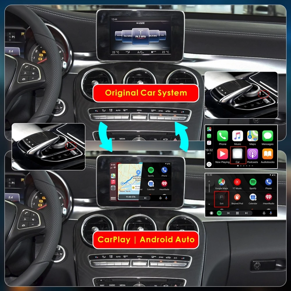 iManAuto Wireless Apple Carplay Module For Mercedes C/GLC/S Class W205 W253 NTG5.0 System Android Auto Box Car Play Interface