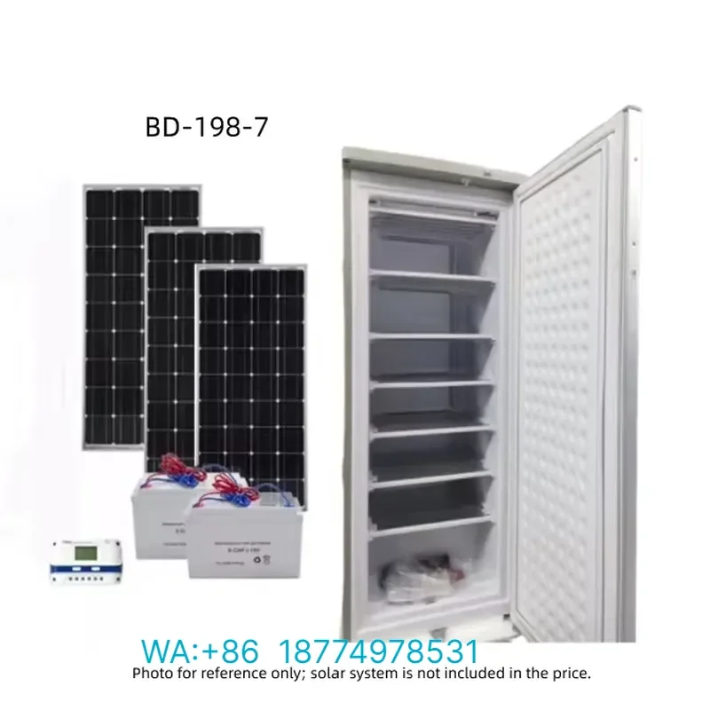 198L Mini Solar Freezer 7 Shelves Single Door Energy Saving Refrigerator for Commercial Use