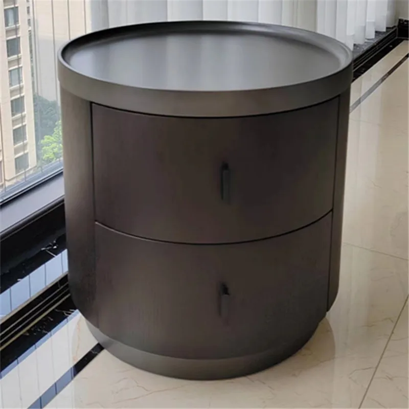 

Italian minimalist solid wood bedside table, simple round bedside table designer smoky storage bedside table.