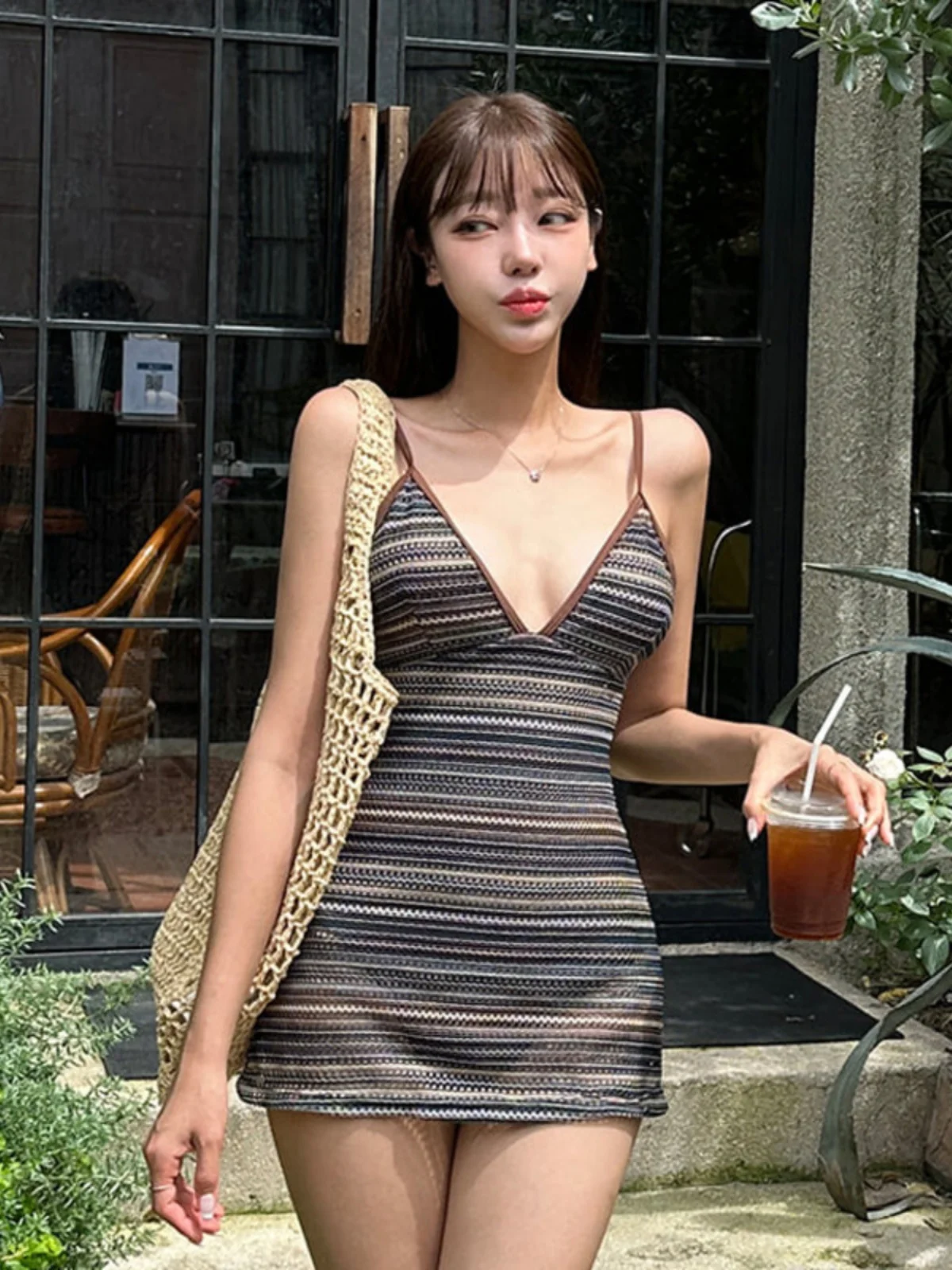 Traje de Baño Conservador de Una Pieza con Diseño Triangular, Rayas, Sexy, para Aguas Terms, Vacaciones en la Playa, Ropa ...