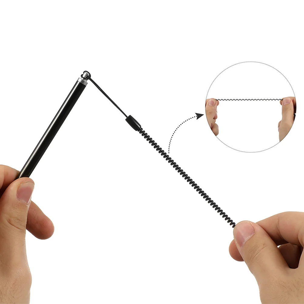 4 Buah Pena Stylus Layar Resistif Sentuhan Presisi Anti Hilang Tali Pegas Ujung Hitam untuk Tablet Layar Sentuh