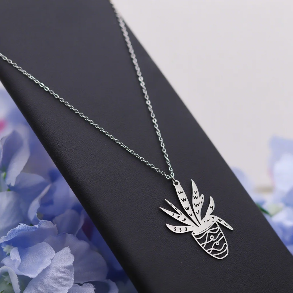 كينيتيال العصرية نبات الفولاذ المقاوم للصدأ الصبار بوعاء شكل قلادة قلادة للنساء سحر الصيف سلسلة الترقوة مجوهرات #1