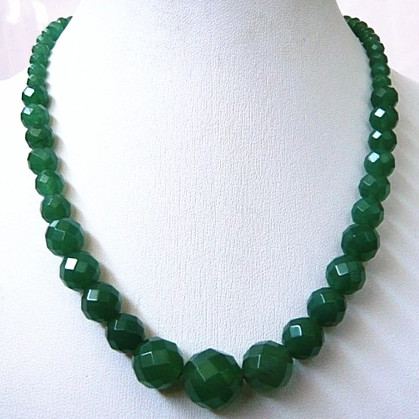 

Fashion 6-14mm Faceted Round Natural Stone chalcedony jades Dyed Green Beads Strand Necklace Chain Choker Jewelry 18inch GE1138