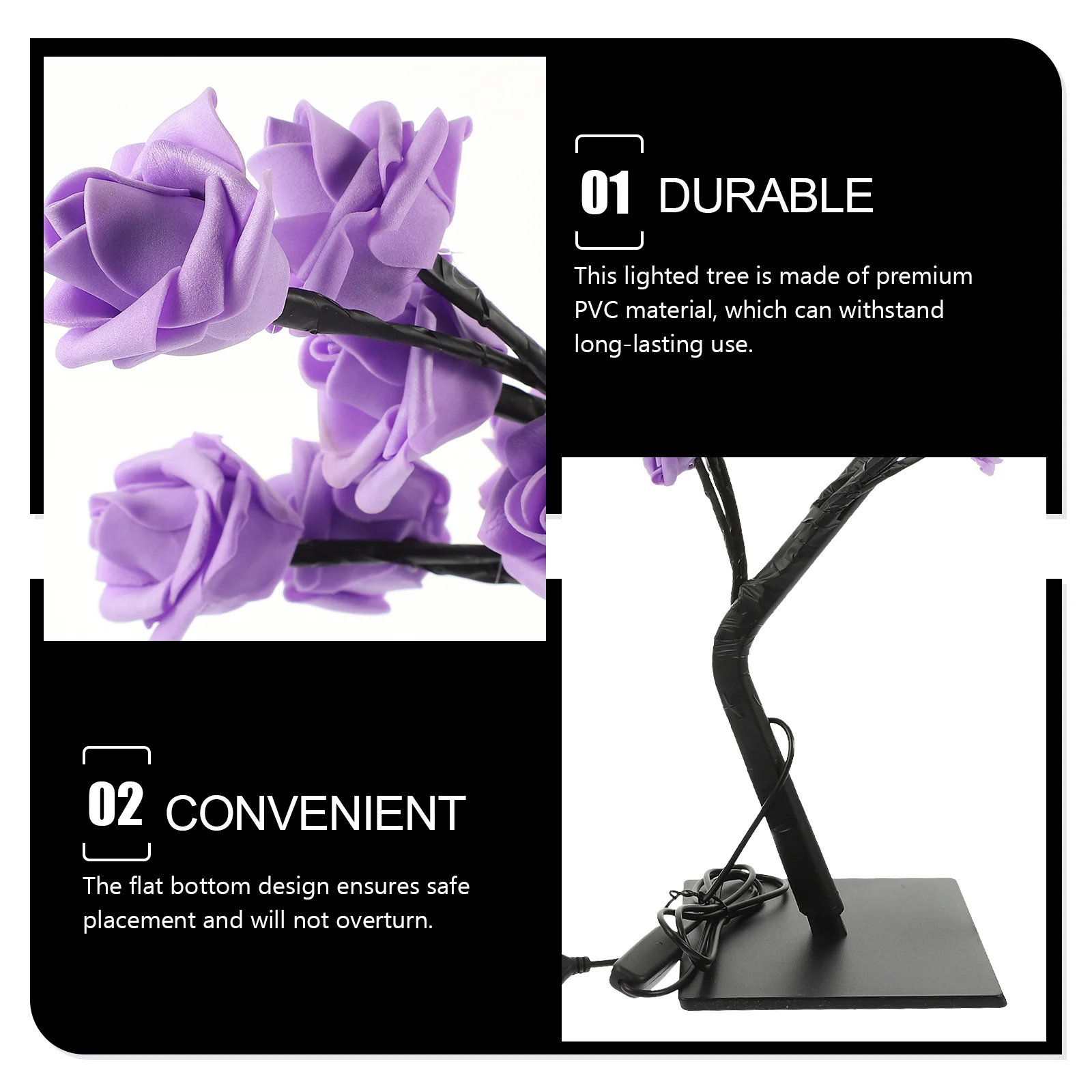 Table Lamps Rose Tree Lights Flower for Bedrooms Flowers 33X16X6CM LED Unique Desk Purple up