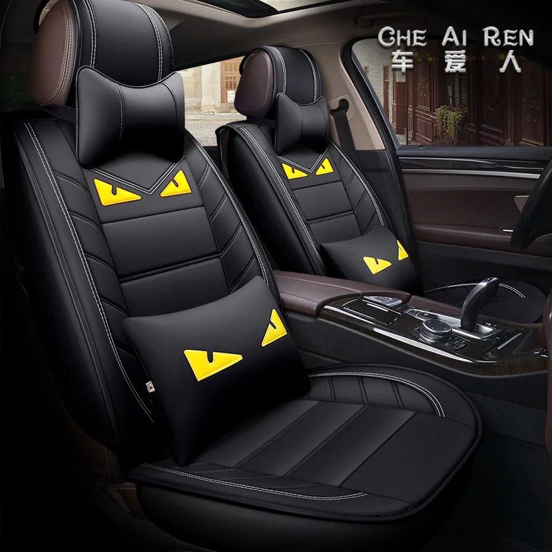 Cute Cartoon Car Seat Cover Set Four Seasons Front and Rear Seat Cushion Chair Pad Protector for Sedan SUV Interior Accessories