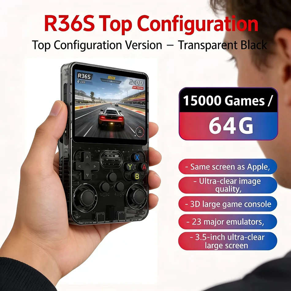 

15000+games R36S retro game console 3.5-inch Linux open-source system portable handheld game console with 64G for children gifts
