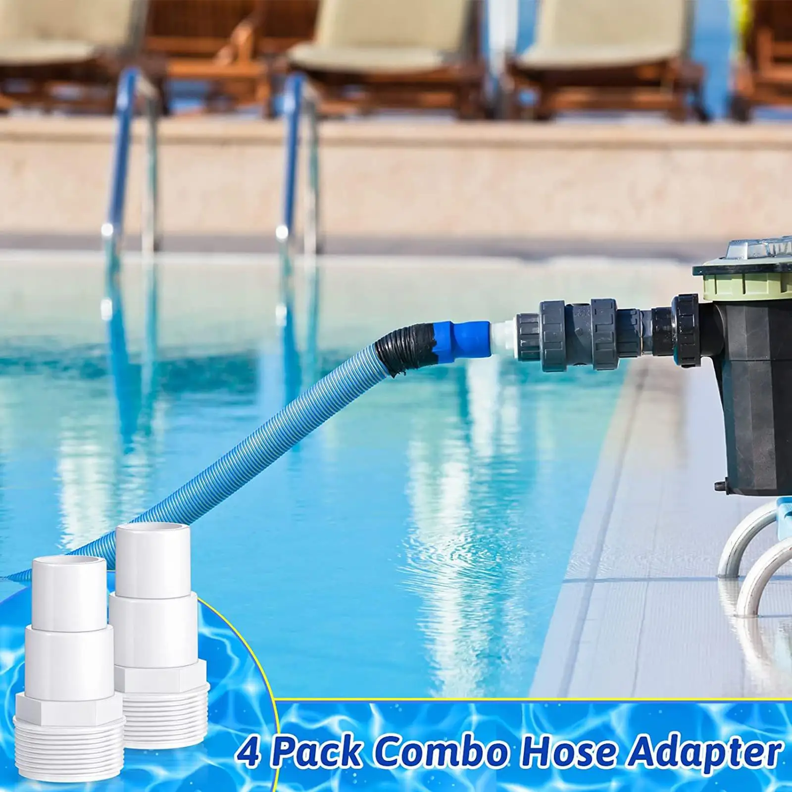 Universal PVC Hose Adapter Connector for Above Ground Pool Pump Filter System 38mm 32mm Threaded Pool Hose