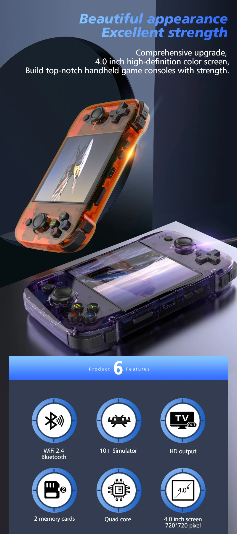 BOYHOM R46S Retro Handheld Game Console Linux System 4.0inch IPS