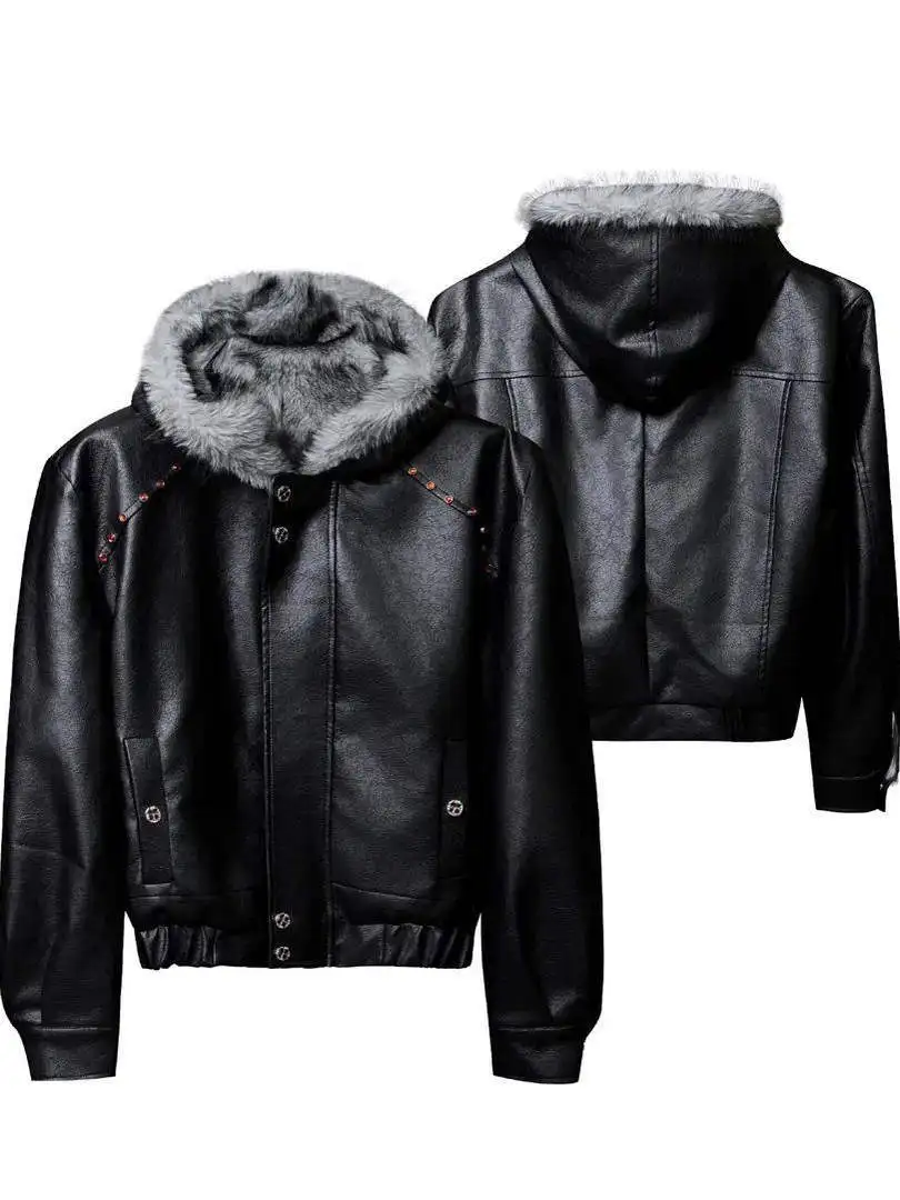 

Thiened Winter Cotton Jaet Men's Snowy Silver Wolf Fur Mountain Eagle Coat Warmth Street Sle Loose Fit Hooded Zipper