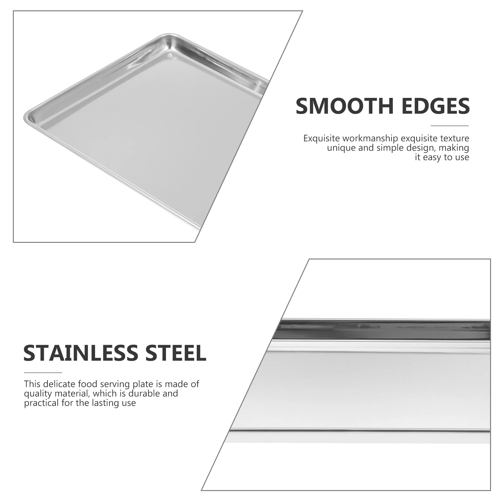 

Premium Stainless Steel Rectangular Food Tray Large Capacity Snack Plate For Bbq Picnic Party Banquet Kitchen Supplies