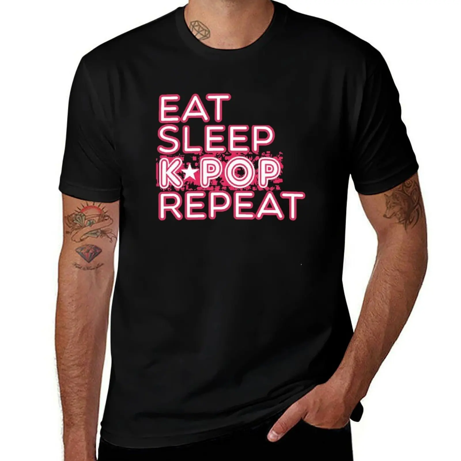 

K-POP TSHIRT / EAT SLEEP K-POP REPEAT T-Shirt black cotton t-shirt plain for man package t shirt for man T-Shirt