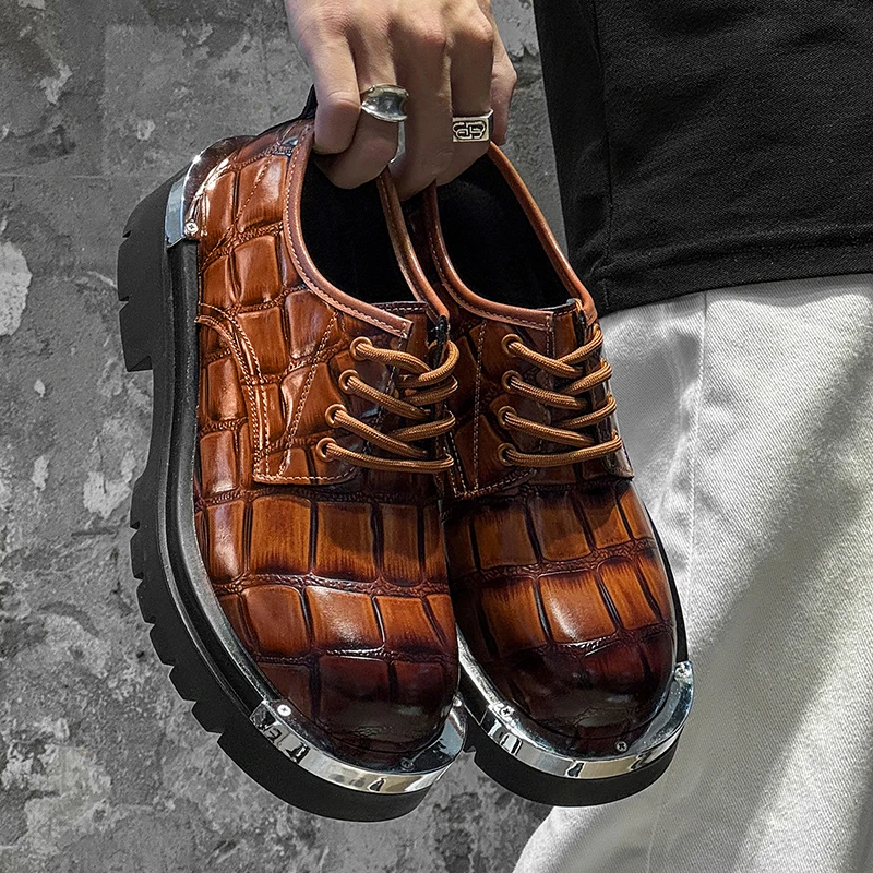 

Весна-Осень Новые мужские туфли дерби Дизайнерские модельные туфли Мужские туфли большого размера на толстой подошве Повседневные деловые туфли из искусственной кожи с ярким лицом