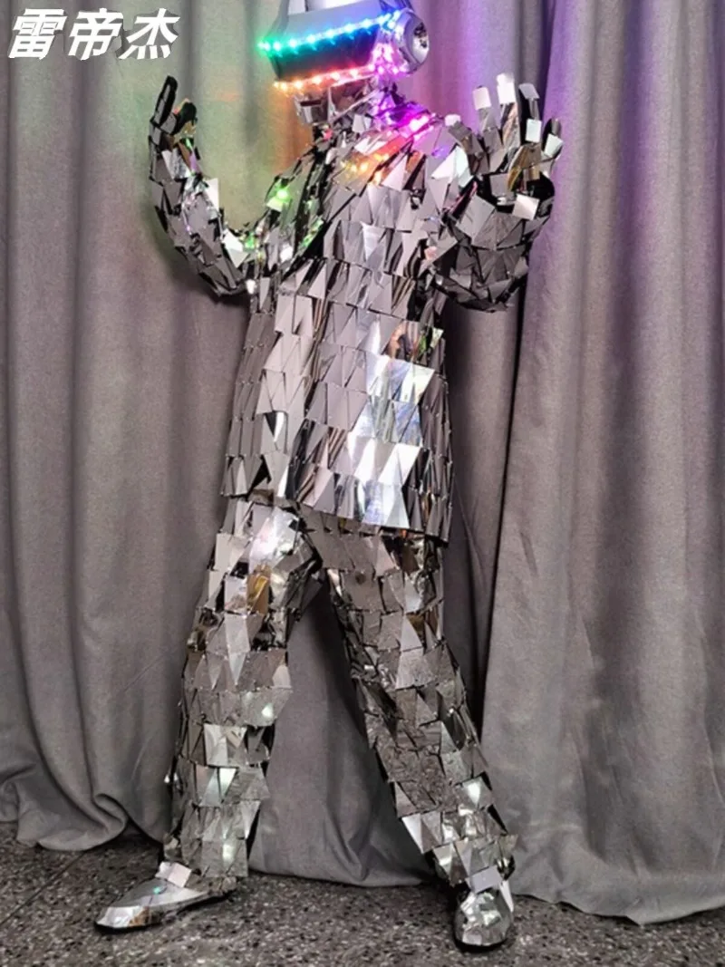 Stage LED Luminous Helmet Mirror Man Clothing Reflective Mirror Performance    Mechanical Dance Men and Women