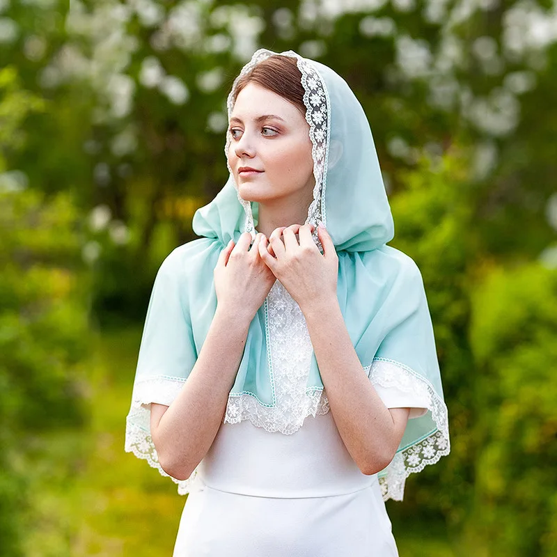 Bride Veil Head Covering Cape Shawl Muslim Headscarf Catholic Veil Lace Hooded Cape Cloak