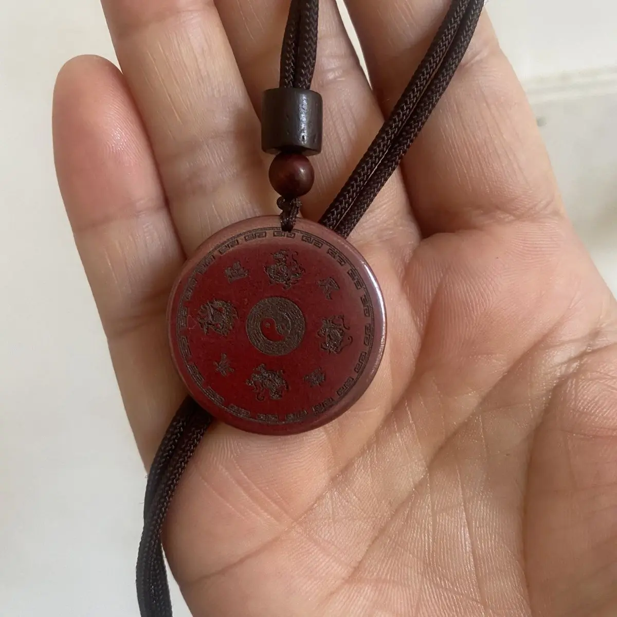 High Purity Natural Cinnabar Chinese Traditional Bagua Yin Yang Pendant Double Sided Four Divine Beasts Lucky Fortune Protection