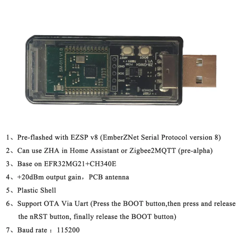 Универсальный USB-модуль ZigBee 3,0 Silicon Labs Mini EFR32MG21 с открытым исходным кодом