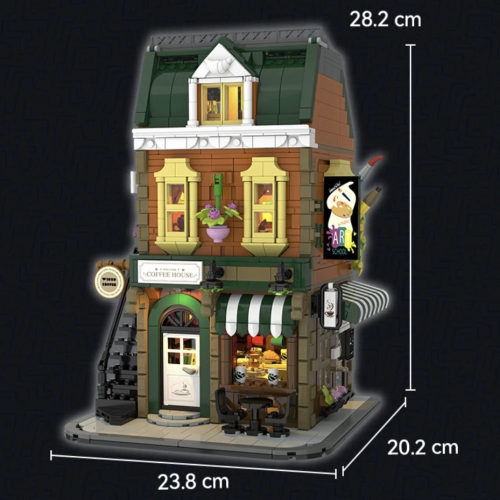 MOC コーナーカフェショップビルディングブロックセット現代のプライベートコーヒーハウスストア建築おもちゃ子供のための誕生日ホリデーギフト