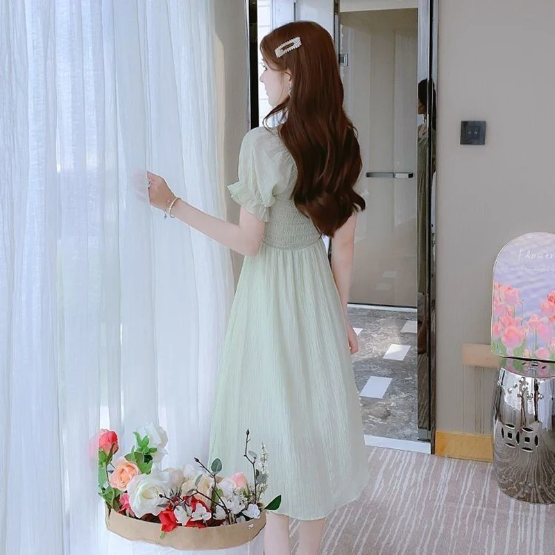 Fashion Folds Lace Up Bow Ruffles Sweet Princess Dress Women's Clothing 2024 Summer New Loose Korean Butterfly Sleeve Midi Dress