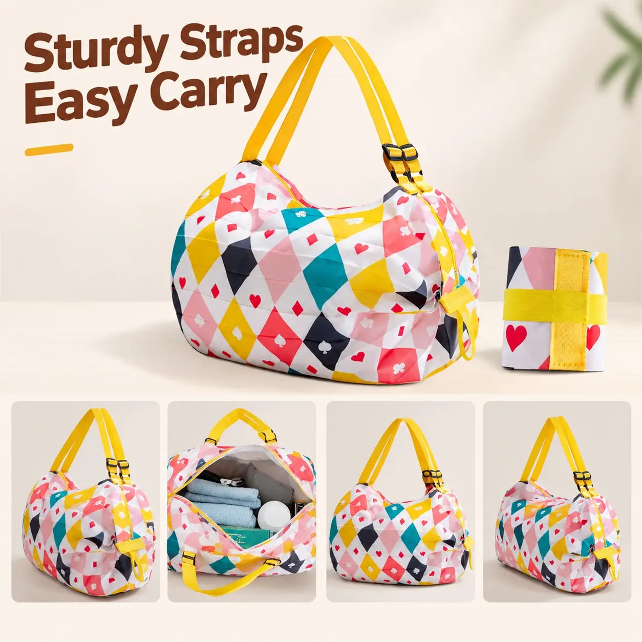 Random printed foldable shopping bag, large capacity eco-friendly bag, supermarket grocery shopping bag, portable handheld stora