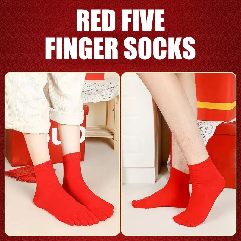 Women and Men Lucky Cotton Socks for Zodiacs Chinese New Year Festival Five Finger Socks for Everyday Wear and Holidays