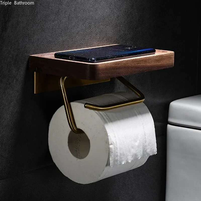 

Restroom Solid Wood Tissue Holder Multifunction Paper Towel Shelf Punch-free Wall Mounted Home Accessories Paper Holder Stand
