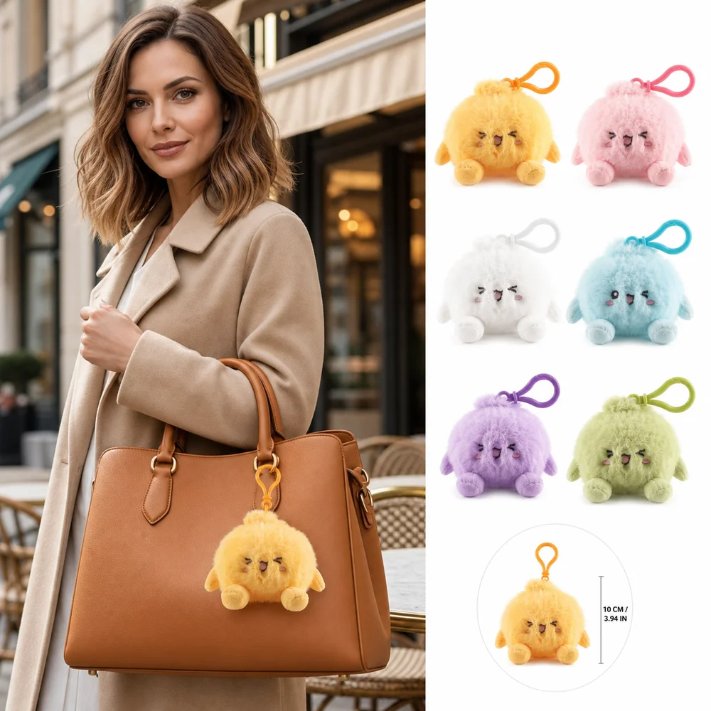 New Soft Fluffy Bun Keychain Squeezable Simulated Food Steamed Bun Keychain with Loop Bag Decoration Backpack Accessory