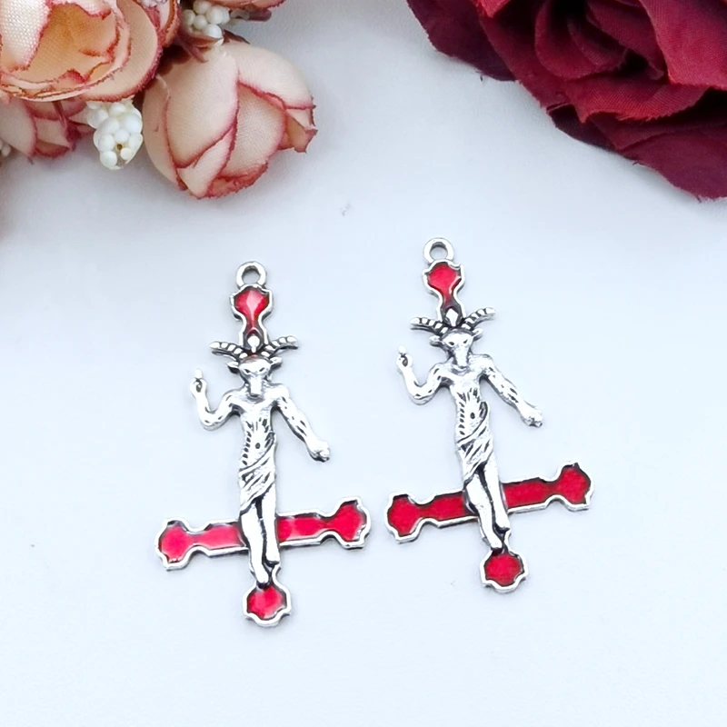 8pcs Baphomet Goat Inverted Cross Pendants, Satan Charm, Satanic, Lucifer, Halloween Devil ,DIY Handcrafted Jewelry Accessories