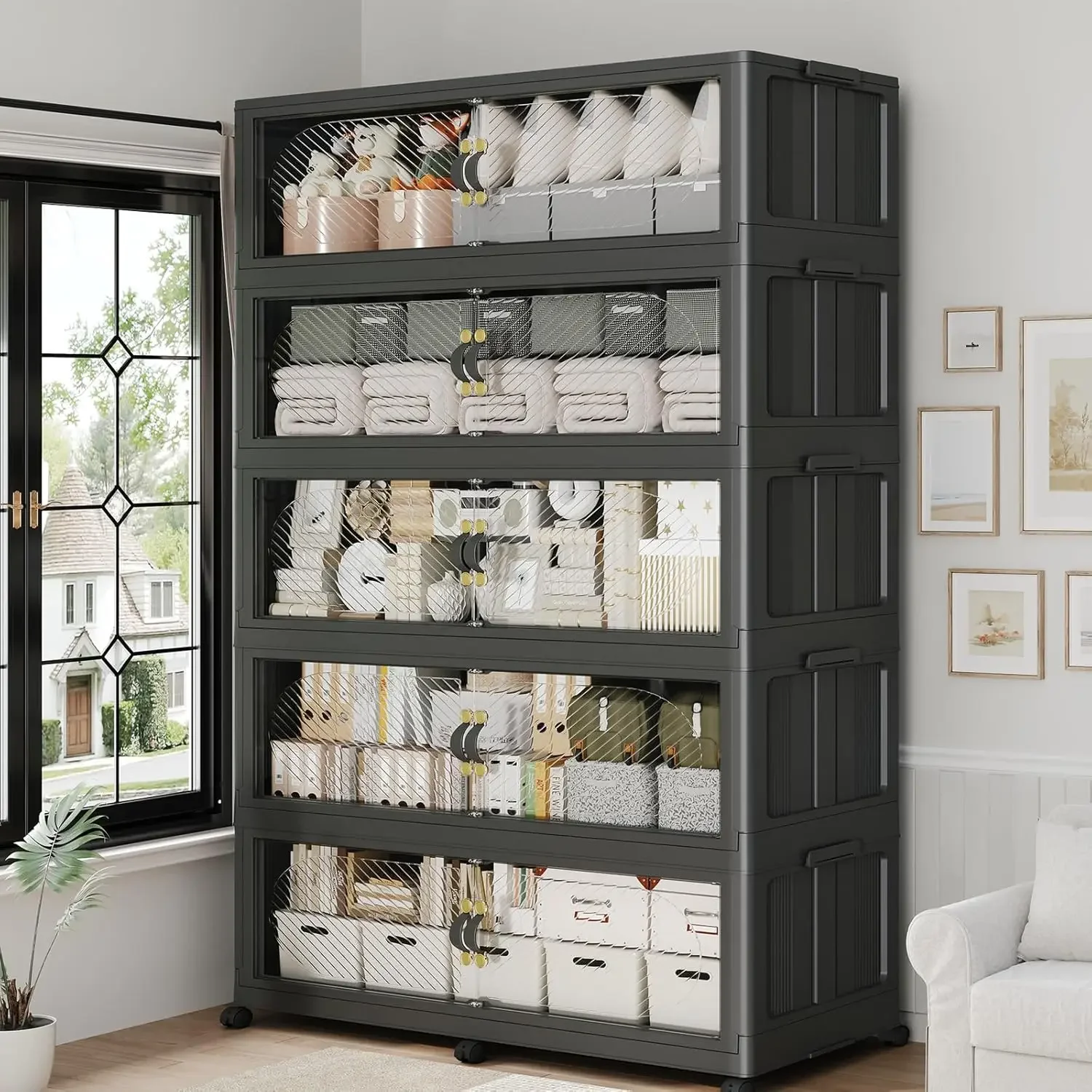 

Extra Large 5 Tier Stackable Storage Bins With Lid Collapsible Plastic Container Box With Wheels Doors Drawers For Office Dorm K