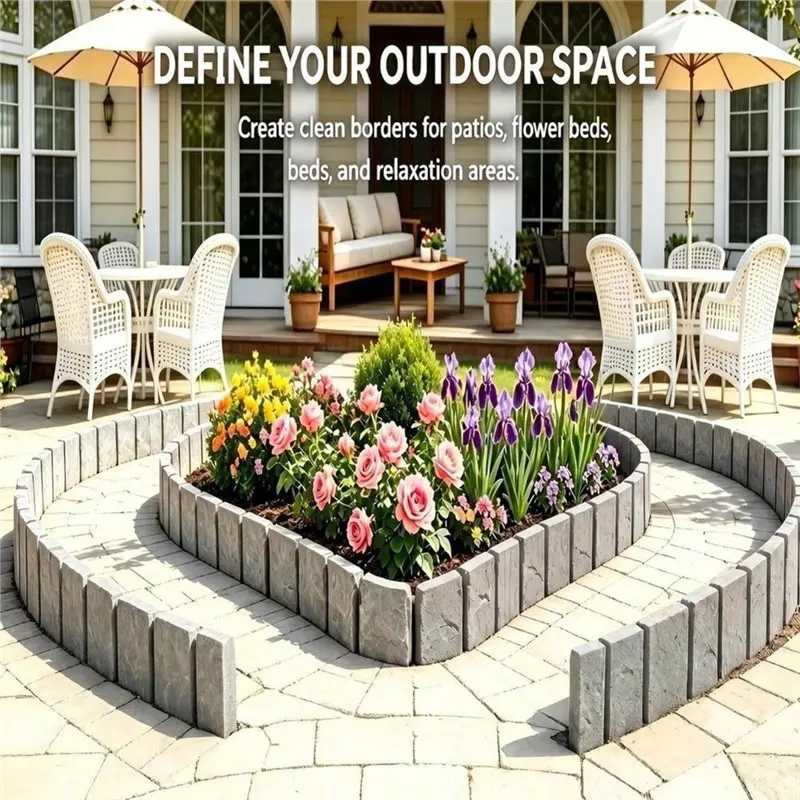 AT69 -Plastic Retaining Wall Edging, Faux Rock Landscape Border Fence, 10 Pack Stone Garden Edging Border For Flower Beds Lawn