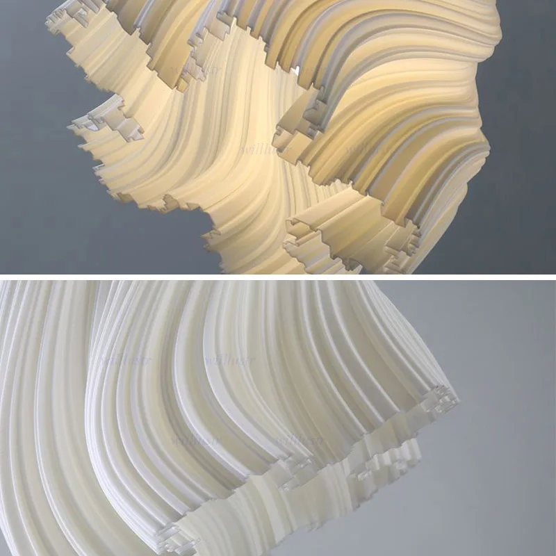 

3D-печатная белая обтекаемая подвесная лампа из PLA, креативный светильник из ABS для отелей, кафе, баров, прикроватных зон, потолочная люстра