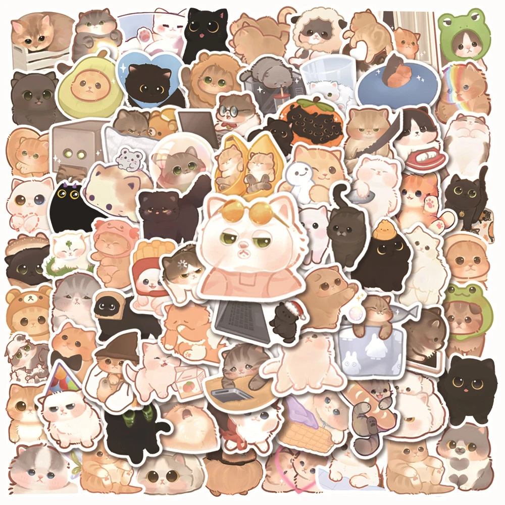 10/30/50/100PCS Cute Cat Stickers Notebook Stationary Scrapbook Laptop Phone Guitar Kawaii Animal Decal for Kids DIY Toy Gifts