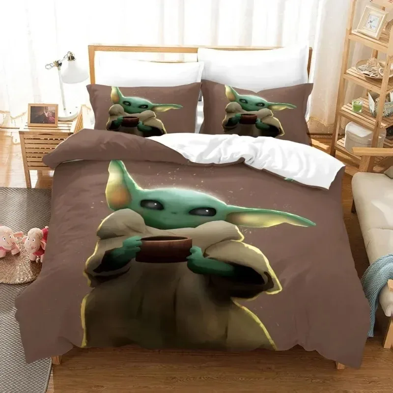 3D Quilt Cover Yoda Bedding Set, Children's Soft Yoda&Grogu Bed Cover ,Single Double Full King Bed King Bed Set ,Star Gift