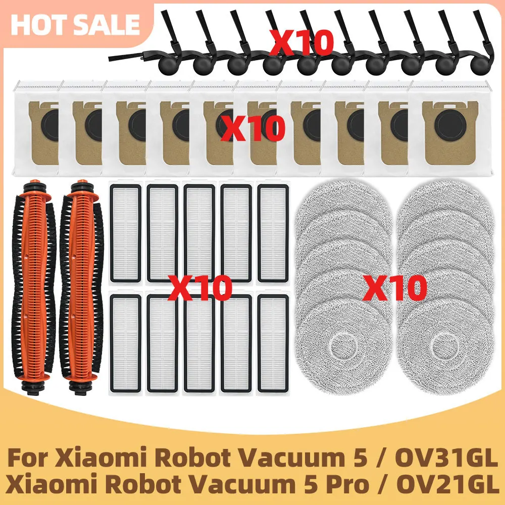 Kompatibel für Xiaomi Robot Vacuum 5 OV31GL / Xiaomi Robot Vacuum 5 Pro OV21GL Teile Hauptseitenbürste Filter Mopp Staubbeutel