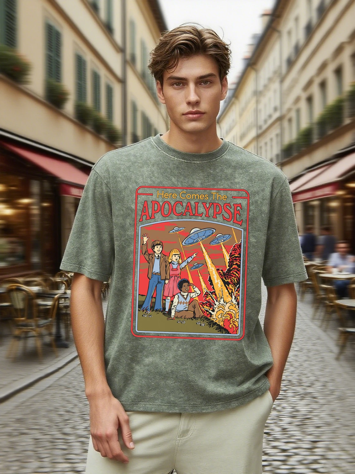 

Мужская футболка с принтом «Врешите Апокалипсис», повседневная дышащая футболка с короткими рукавами, мягкий хлопковый уличный свободный топ в стиле хип-хоп