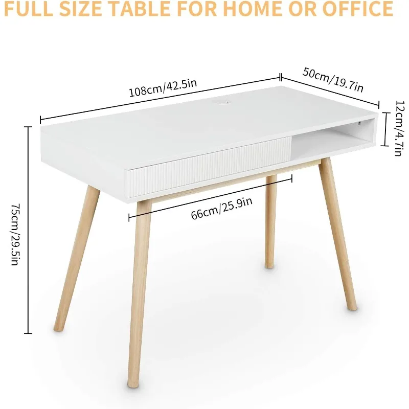 Writing Desk with Drawer Mid Century Modern Desk, Small Wooden Home Office Desk Table Simple Computer Desk