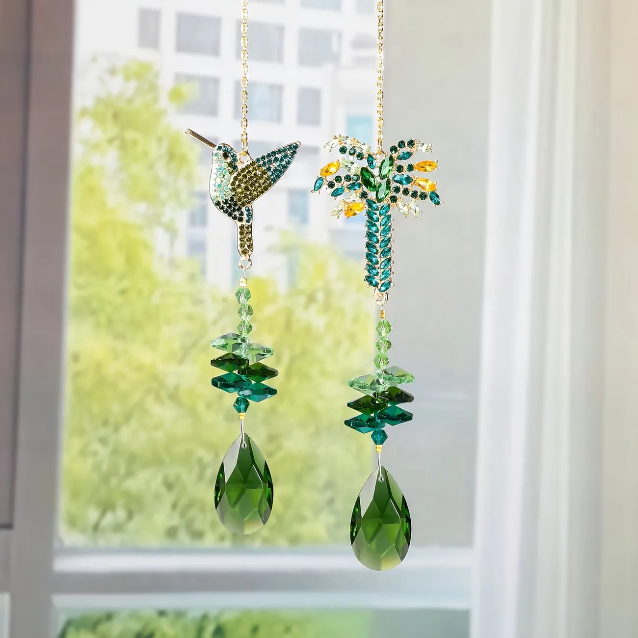 Hummingbird Crystal Suncatcher Garden Hanging Ornament Palm Tree Window Decor Prism Sun Catcher Outdoor Gift