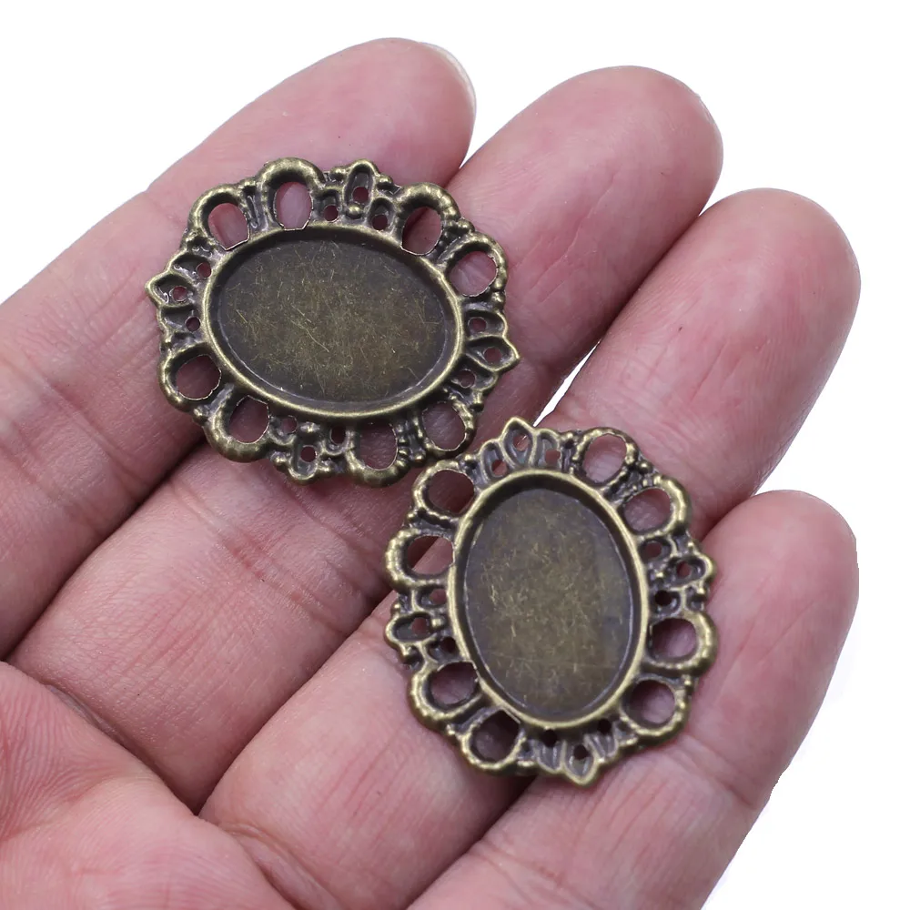 Connector Filigree Wrap Cabochon Setting Oval Flower Bronze Tone Decoration Embelishment 30x26mm Fit 18x13mm