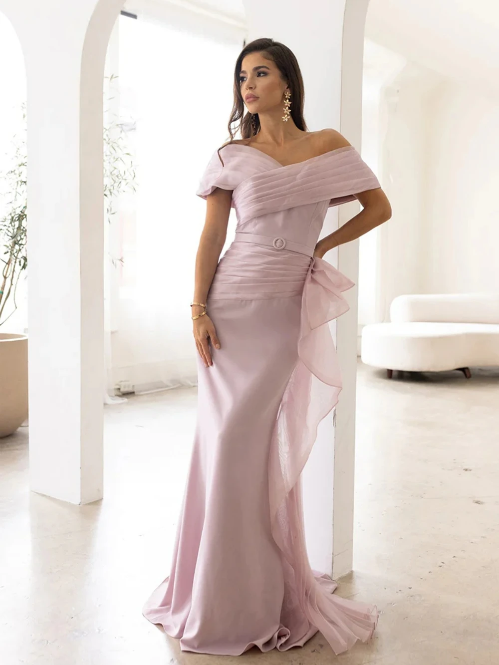 Graceful Off The Shoulder Mother Of The Bride Dress For Wedding Simple Ruffles Prom Dress Modest Mermaid Long Evening Gown