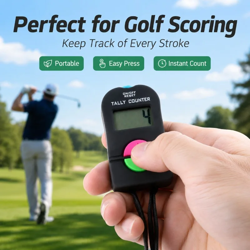 1/5/10/20PCS Golf Score Counter Electronic Mini Clicker 4-Digit LCD Tally Counter Plus Minus Buttons Reset with Neck Lanyard