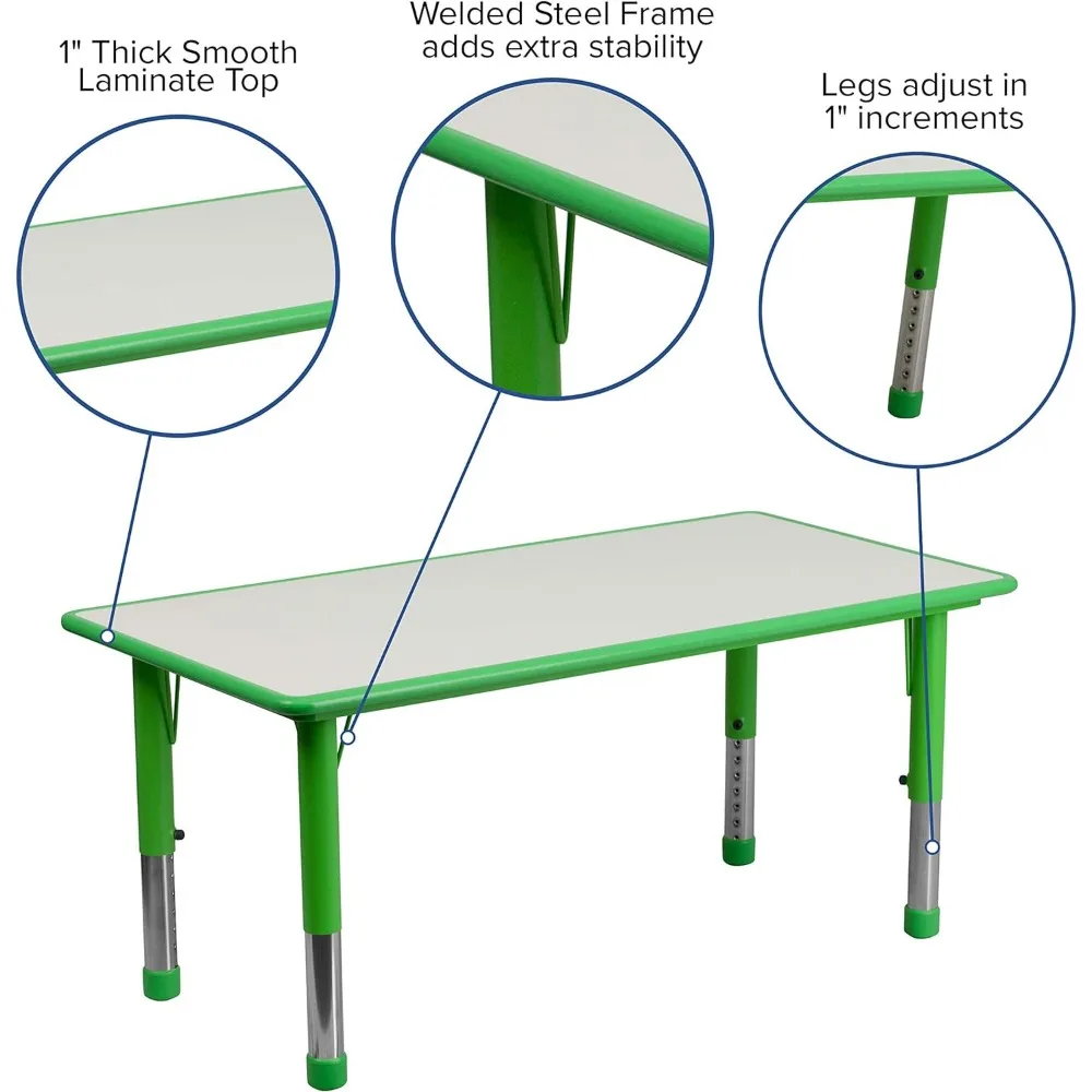 Tabela de atividade plástica ajustável para crianças, móveis plásticos, 23.625x47.25, verde